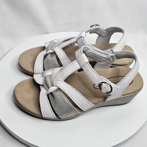 OrthoFeet Hope White Silver Leather Comfort Sandals Womens Size 6 Wide